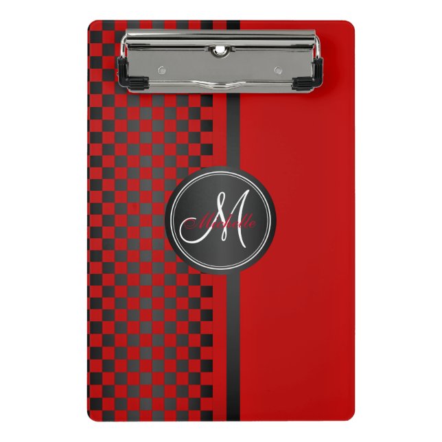 Mini Porte-bloc Tableau de bord rouge et noir - Monogramme (Devant)