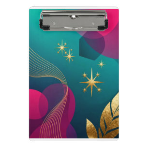 Mini Porte-bloc Teal et Fuchsia Moderne Abstrait avec Étoiles Doré