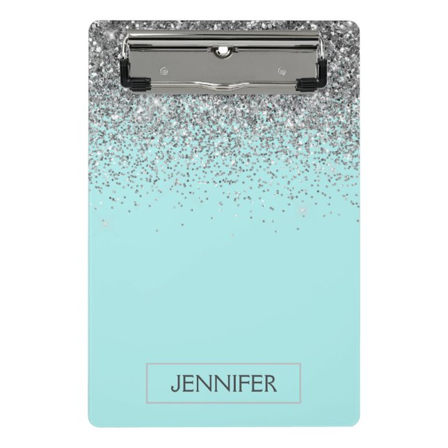 Mini Porte-bloc Turquoise Aqua Blue Silver Parties scintillant Gir (Devant)