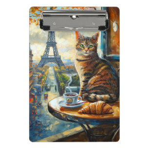 Mini Porte-bloc Un matin à Paris Chat tigré dans un café