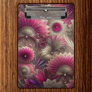 Mini Porte-bloc Ventilateurs Art nouveau rose et argent