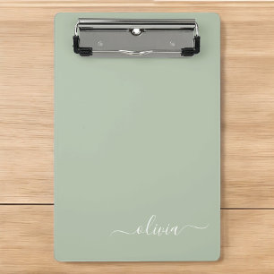 Mini Porte-bloc Vert Sauge Minimaliste Moderne Monogramme Élégant