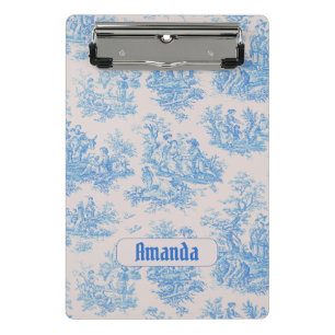 Mini Porte-bloc Vintage bleu turquoise toile jouy monogramme