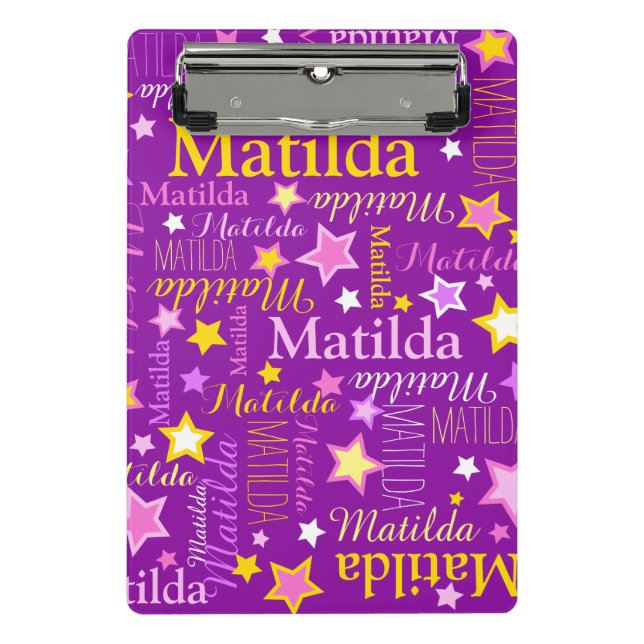 Mini Porte-bloc Violet rose jaune filles nom étoiles motif (Devant)