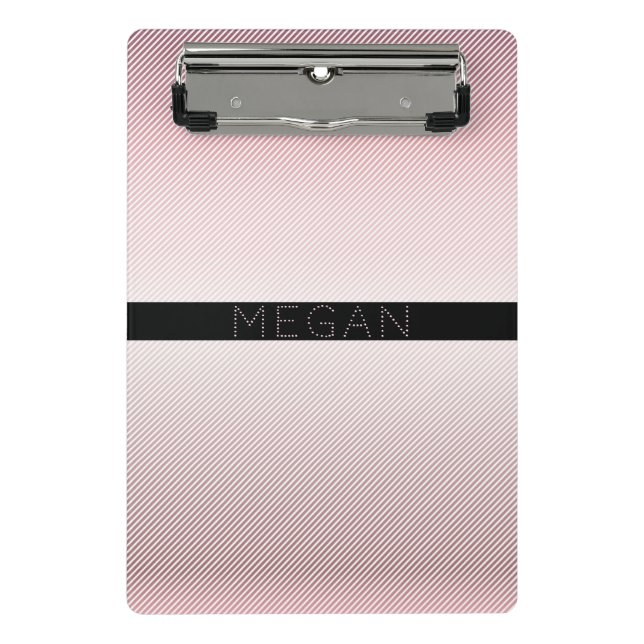Mini Porte-bloc Votre nom | Ombre Rose mince et bandes blanches (Devant)