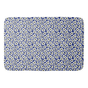 Mini-print Flowers On Blue Bath Mat