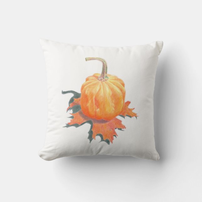 Mini Pumpkin on Oak Leaf Throw Pillow (Front)