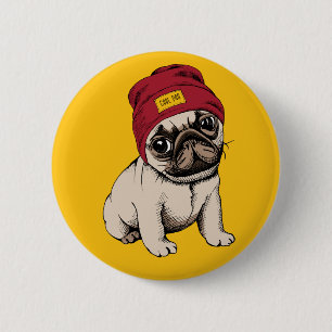 Mini Puppy Hipster Pug 2 Inch Round Button