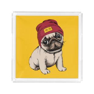 Mini Puppy Hipster Pug Acrylic Tray