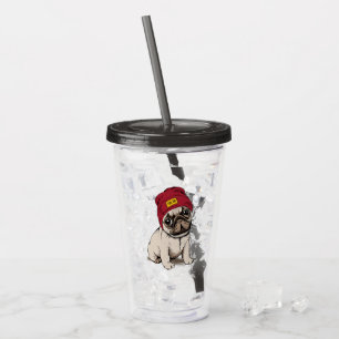 Mini Puppy Hipster Pug Acrylic Tumbler