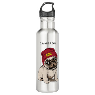 Mini Puppy Hipster Pug   Add Your Name 710 Ml Water Bottle