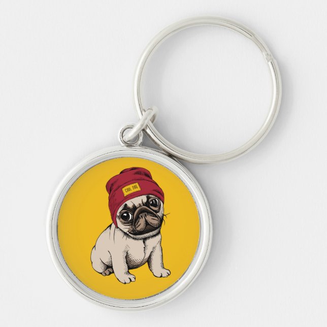 Mini Puppy Hipster Pug Keychain (Front)