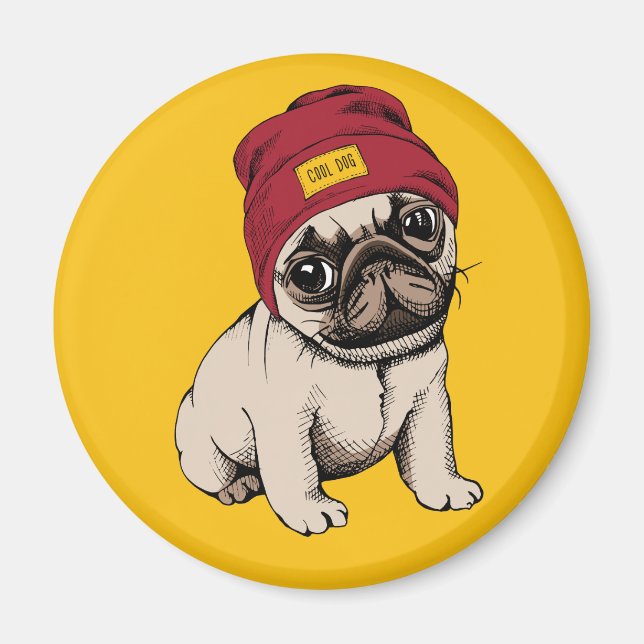 Mini Puppy Hipster Pug Magnet (Front)