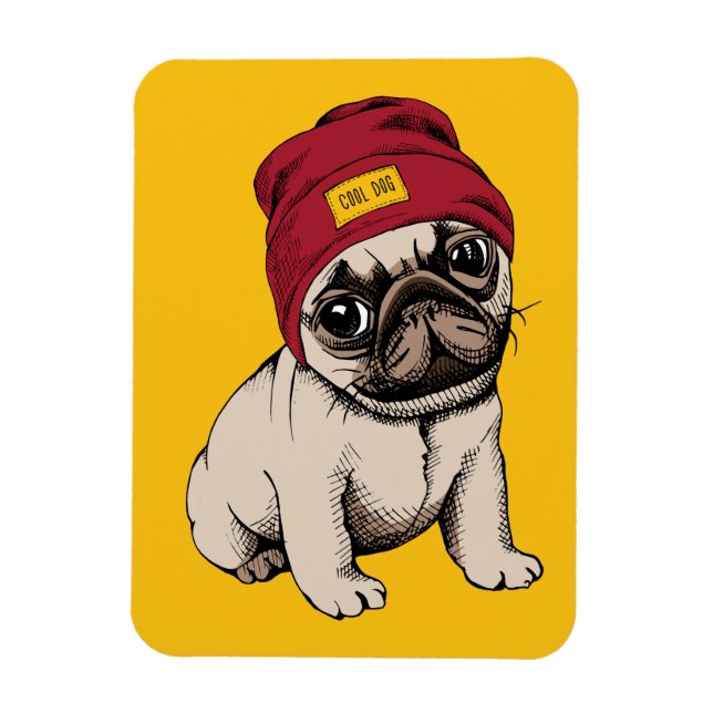 Mini Puppy Hipster Pug Magnet (Vertical)