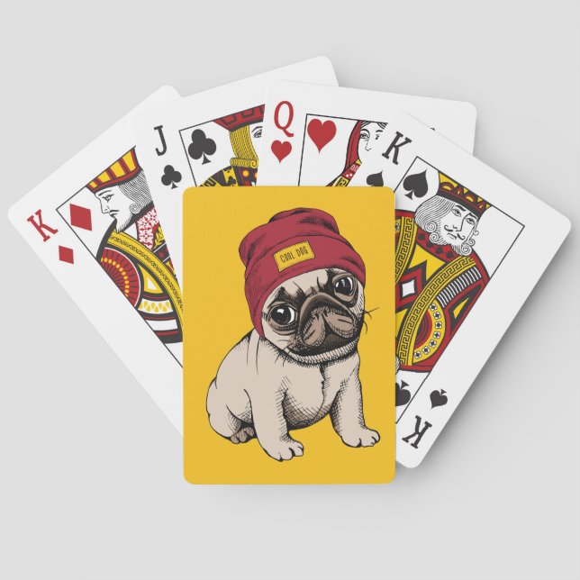 Mini Puppy Hipster Pug Playing Cards (Back)