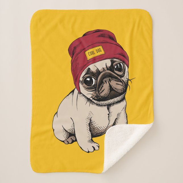 Mini Puppy Hipster Pug Sherpa Blanket (Front)