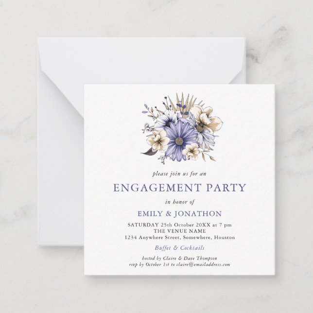 MINI | Purple Cream Floral Engagement Invitation (Devant)