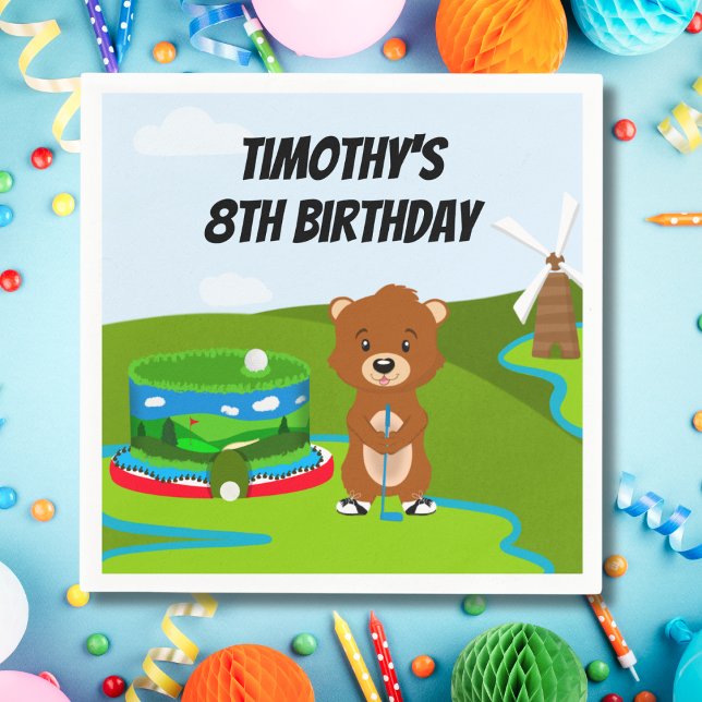Mini Putt Putt Birthday Cute Gopher Kids Party  Napkin (Creator Uploaded)