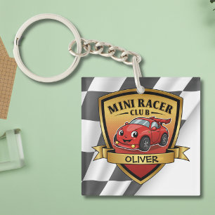 Mini Racer Club Badge – Cute Red Race Car Keychain