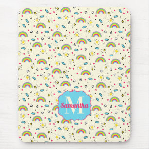 Mini Rainbow Toss on Yellow Retro Pattern Monogram Mouse Pad