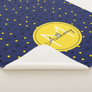 Mini Rainbow Toss on Yellow Retro Pattern Monogram Sherpa Blanket
