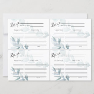 Mini RECIPE CARDS Dusty Blue Watercolor Eucalypt