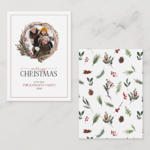 Mini Red Berry Photo Wreath Merry Christmas Card