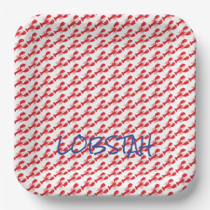 Mini Red Lobsters White Maine Blue LOBSTAH locals Paper Plate