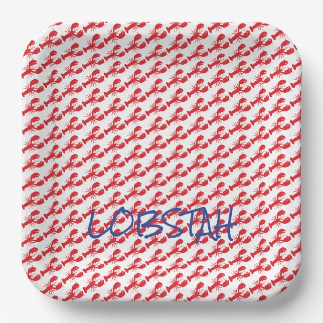 Mini Red Lobsters White Maine Blue LOBSTAH locals Paper Plate (Front)