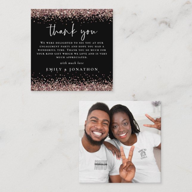 MINI Rose Gold Glitter Photo Engagement Thanks Card (Front/Back)