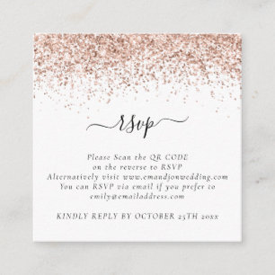 Mini Rose Gold Glitter QR Code Wedding RSVP Enclosure Card