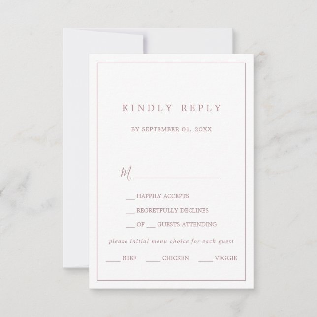 Mini-Rose Typographie Or Menu Choix RSVP (Devant)