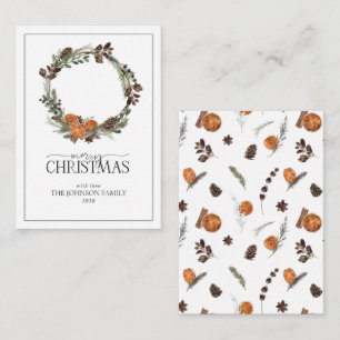 Mini Rustic Orange Wreath Merry Christmas Script Card