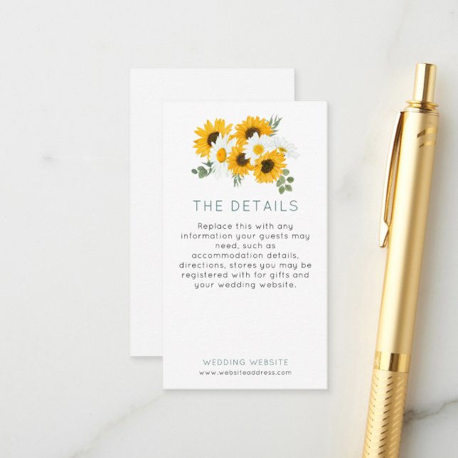 MINI Rustic Sunflowers Wildflowers Wedding Details Enclosure Card (Front/Back In Situ)