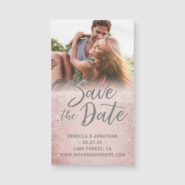 Mini Save the Date Magnets Cheap | Rose Gold Grey (Front)