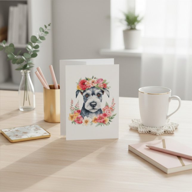Mini Schnauzer Floral Christmas Card (Mini Schnauzer Floral Card, plain card, empty card)