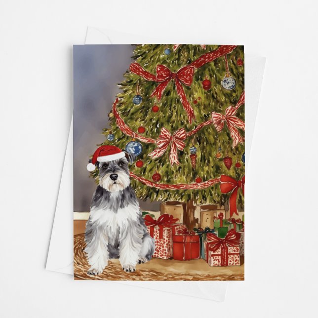 Mini Schnauzer Watercolor Under the Christmas Tree Card (Creator Uploaded)