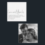 MINI Script Black White Newlywed Photo Thank You Card<br><div class="desc">A charming MINI size 2.5" square. PLEASE NOTE if you are in the US, the 2.5” square is smaller than the minimum US postage requirement so please choose size 5.25” x 5.25” square if you are intending to mail them (Note too that square cards may cost more to mail than...</div>