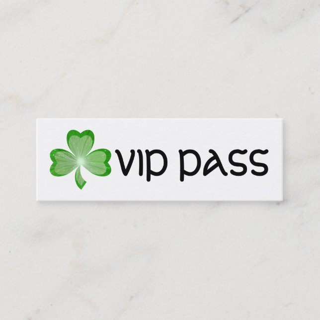 Mini Shamrock blanc 'VIP PASS' carte de visite maigre (Devant)