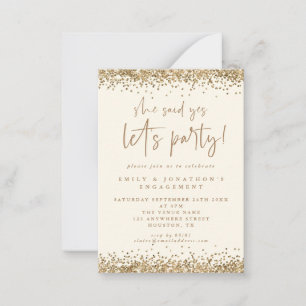 MINI She Said Yes Gold Glitter Cream Engagement Card