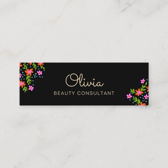 Mini signature noire Floral Carte de visite de scr (Devant)