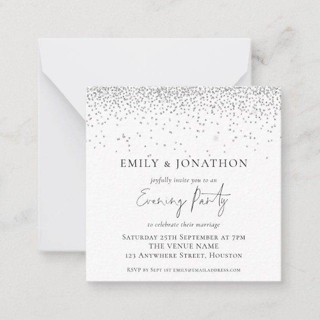 MINI | Silver Glitter Wedding Evening Party Invite (Front)