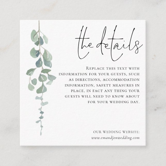 MINI Simple Eucalyptus Wedding Details Enclosure (Front)