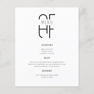 Mini simple monogramme moderne blanc menu du dîner