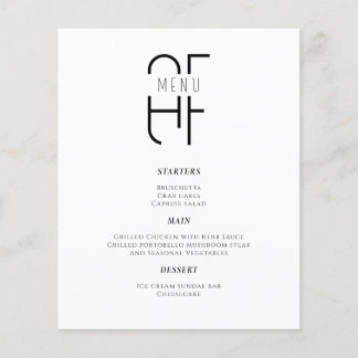 Mini simple monogramme moderne blanc menu du dîner