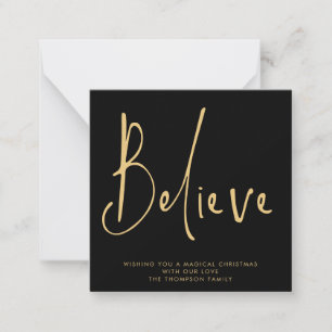MINI   Simple Script Believe Gold Black Holiday Card