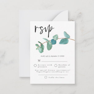 MINI SIZE Blue Eucalyptus leaves Wedding RSVP Card