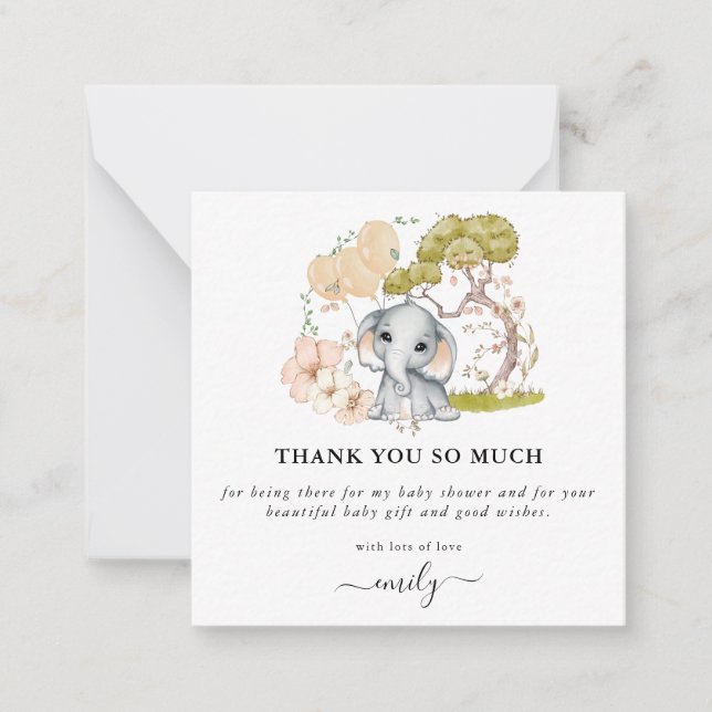MINI SIZE | Cute Elephant Baby Shower Thank You Card (Front)