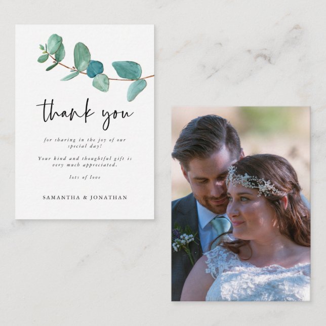 MINI SIZE | Eucalyptus Wedding Photo Thank You Card (Front/Back)