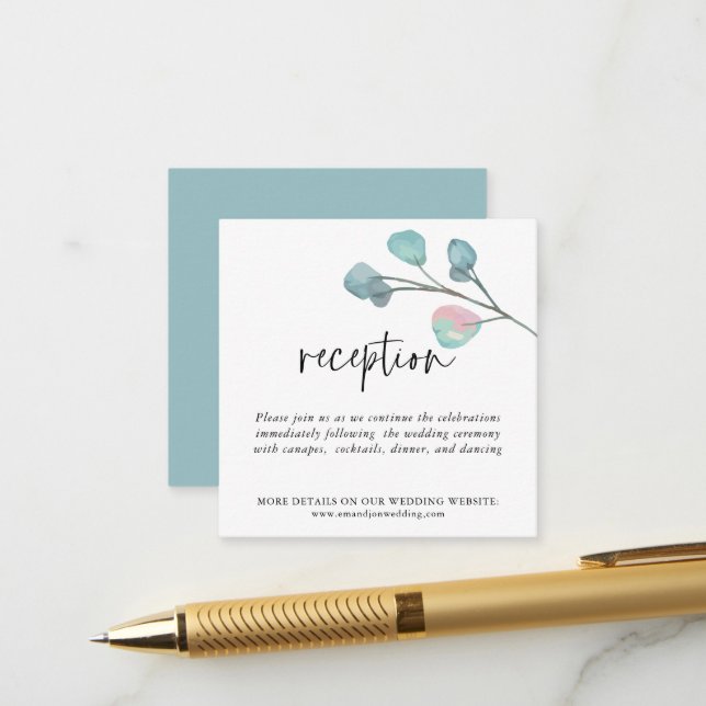 MINI SIZE  Eucalyptus Wedding Reception Details Enclosure Card (Front/Back In Situ)
